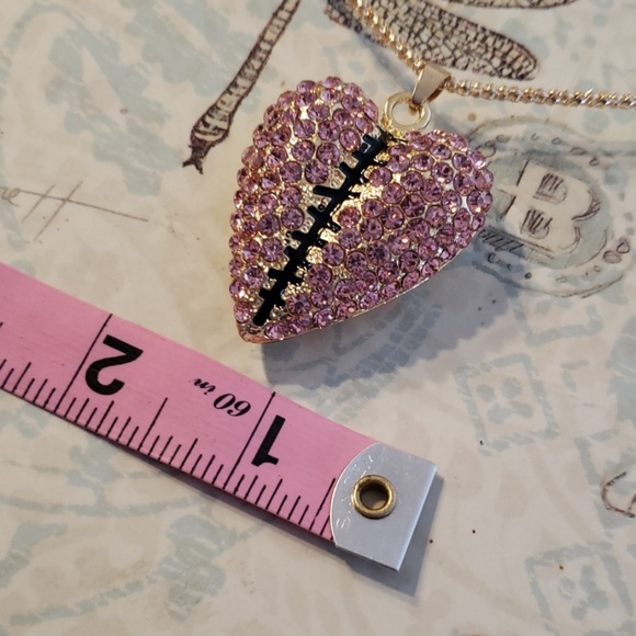 NWT Pink Rhinestone Broken Stitch Heart Necklace - Picture 6 of 8